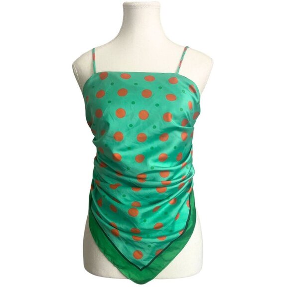 ZARA GREEN ORANGE SATIN DOTS POINTED FRONT CAMISOLE - S - Picture 1 of 8
